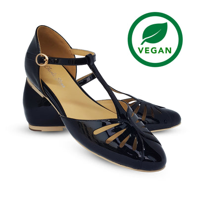 Charlie Stone Shoes vegan friendly patent women's vintage flats retro women's shoes black