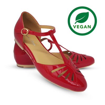 Charlie Stone Shoes vegan friendly patent women's vintage flats retro women's shoes red