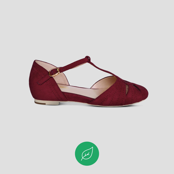 Charlie Stone Vintage Inspired Flats Retro 1940’s 1950’s Style Ladies Shoes wine red suede vegan