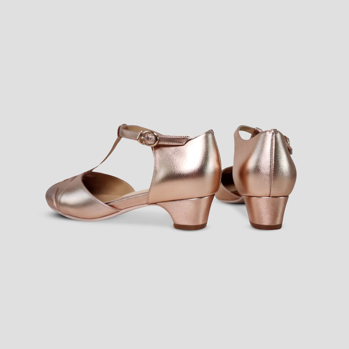 Charlie Stone Shoes vintage 1920s 1930s inspired leather heels with small comfortable heel rose gold for retro wedding style bridal bridesmaid shoes