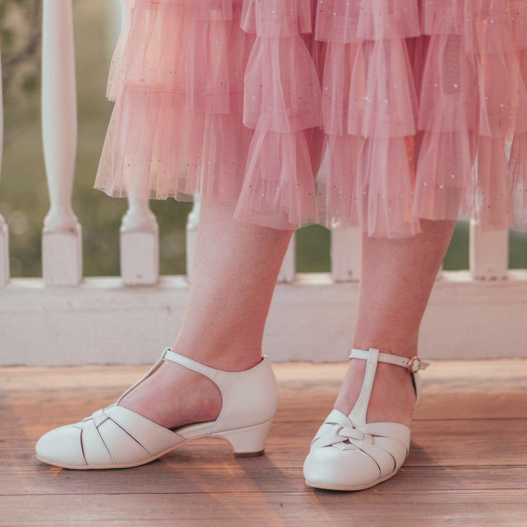 Charlie Stone Shoes vintage 1920s 1930s inspired leather heels with small comfortable heel bridal white for retro wedding style bridesmaid bride shoes
