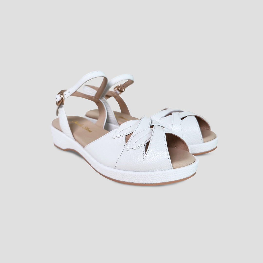 Charlie Stone Shoes vintage 1940s 1950s leather wedge comfortable retro sandal Italian style summer white