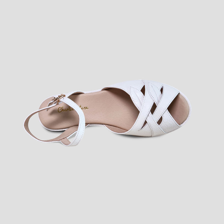 Charlie Stone Shoes vintage 1940s 1950s leather wedge comfortable retro sandal Italian style summer white
