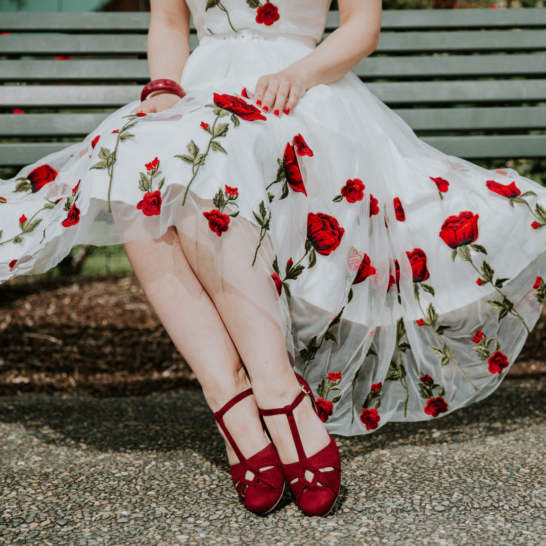 Charlie Stone Vintage Inspired Flats Retro 1940’s 1950’s Style Ladies Shoes wine red suede vegan