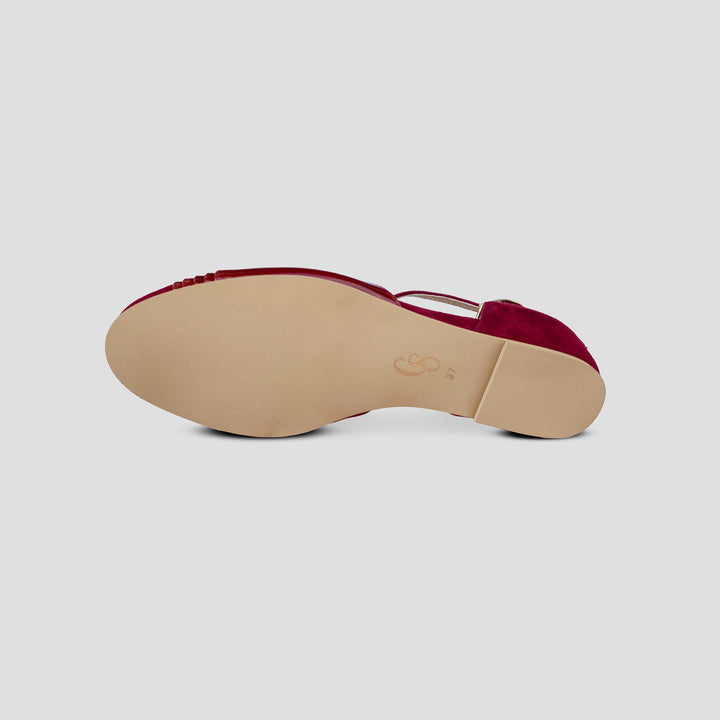 Charlie Stone Shoes New York elegant vintage inspired 1930's flats ladies shoes wine red burgundy suede leather womens sandals with heel elevation to help alleviate heel pain and discomfort