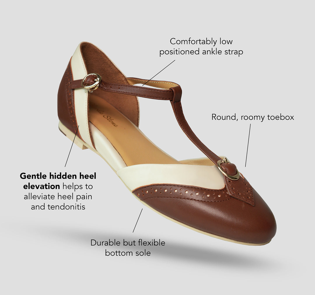Charlie Stone Shoes vintage retro 1920-50's flats with hidden wedge great for heel pain and tendonitis