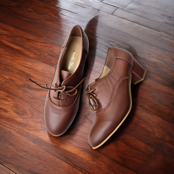 Charlie Stone Shoes vintage ankle booties 1920-40's retro style boots autumn winter light brown tan leather Lise dark academia womens shoes