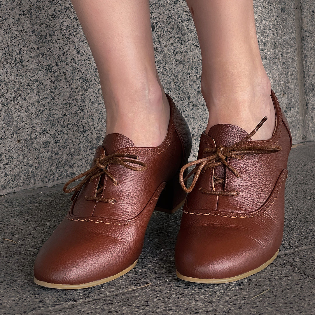 Charlie Stone Shoes vintage ankle booties 1920-40's retro style Lise Noisette light brown leather autumn winter boots