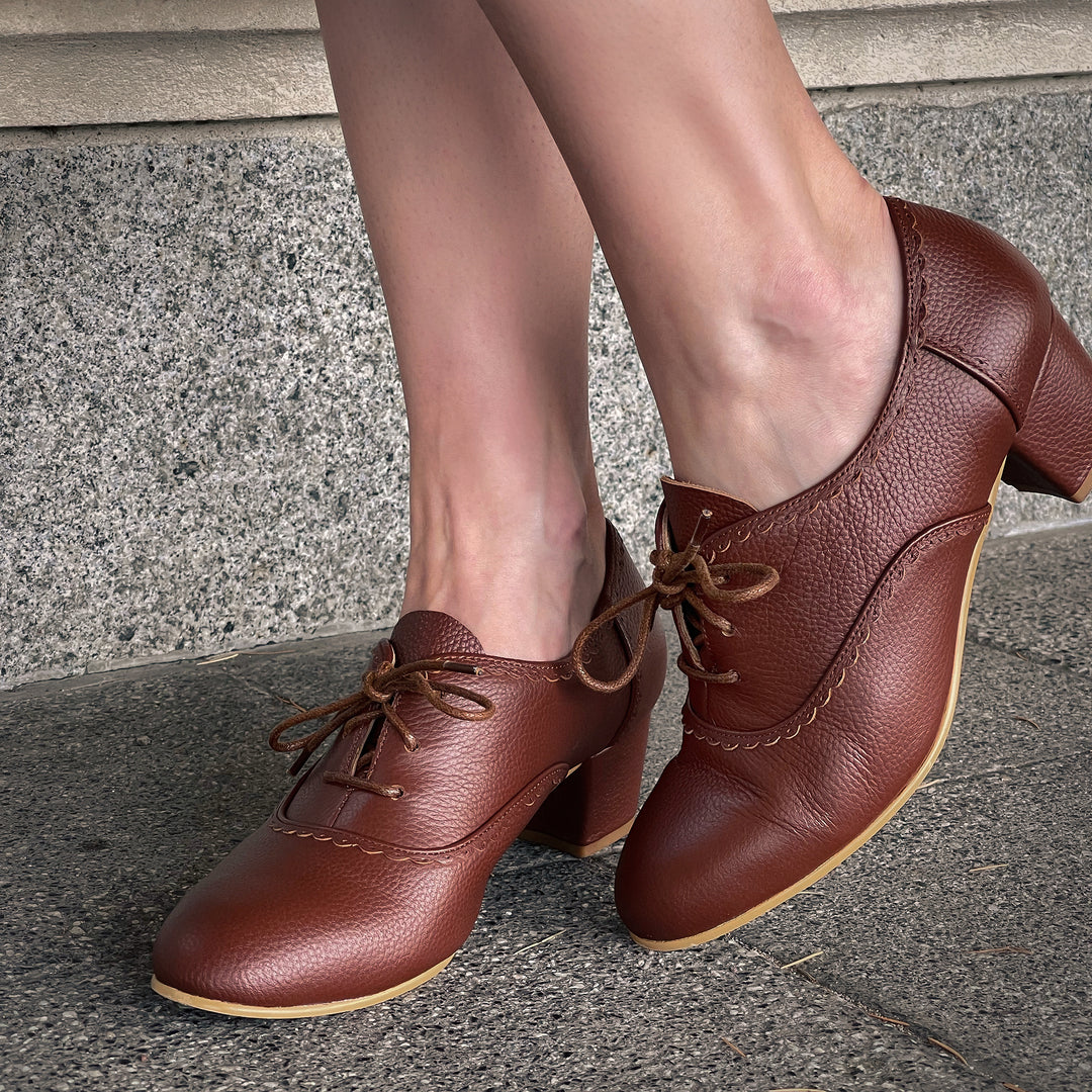 Charlie Stone Shoes vintage ankle booties 1920-40's retro style Lise Noisette light brown leather autumn winter boots