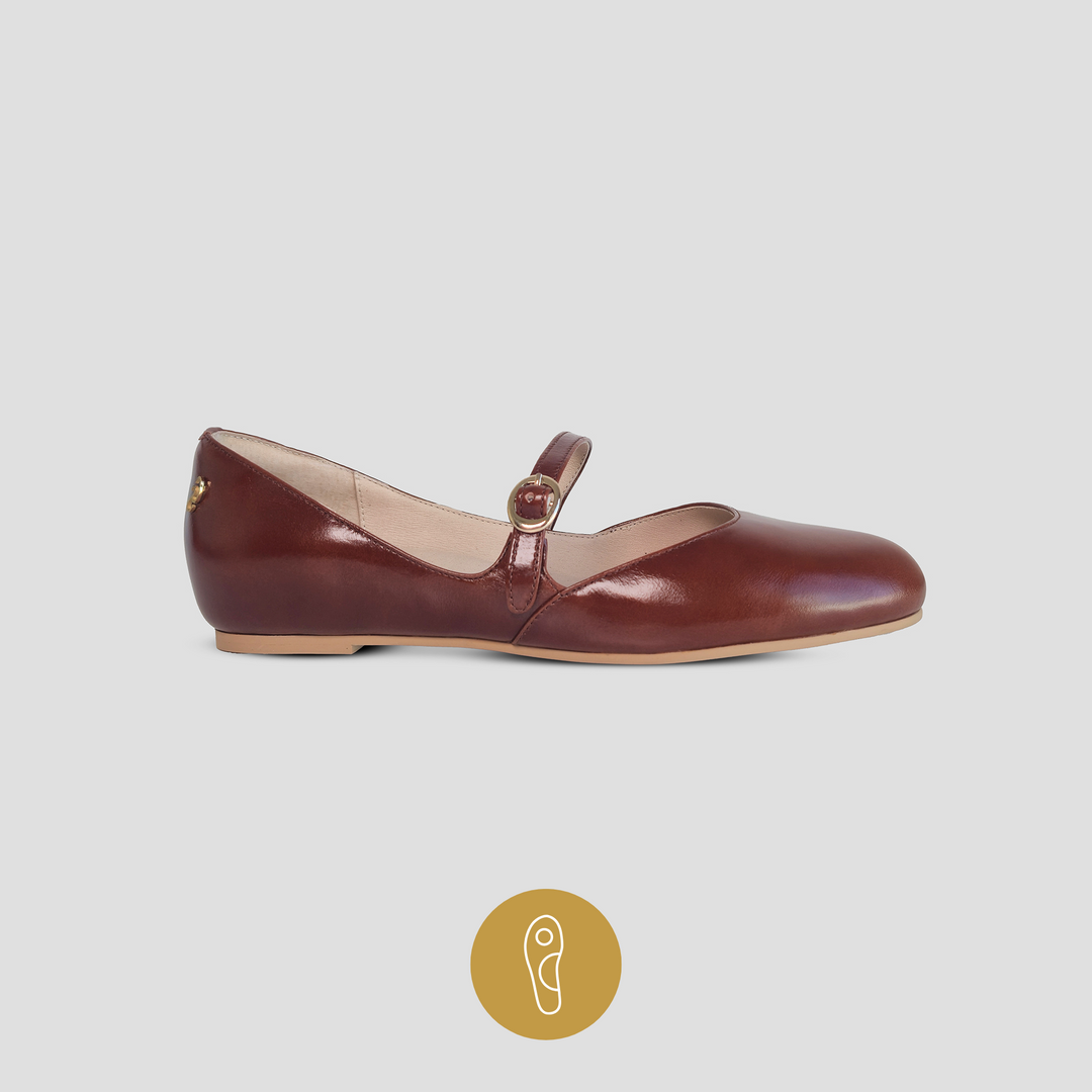 Charlie Stone Shoes Bronte Oak brown mary jane flats old money classic vintage inspired style ladies shoes biomechanical insole for foot health heel pain