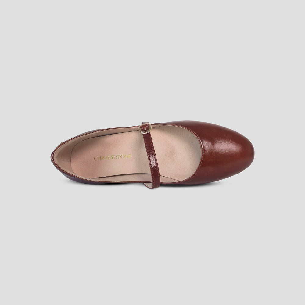 Charlie Stone Shoes Bronte Oak brown mary jane flats old money classic vintage inspired style ladies shoes biomechanical insole for foot health heel pain