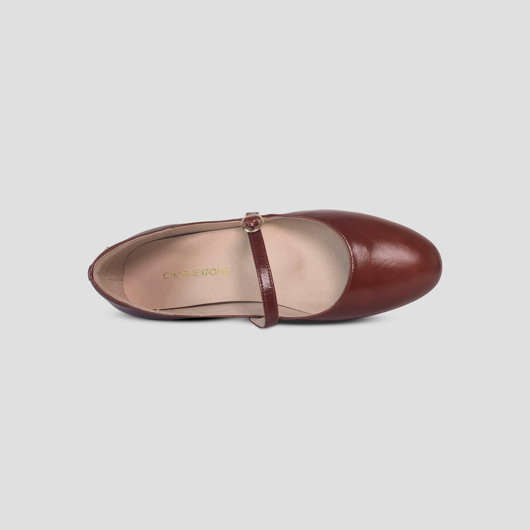 Charlie Stone Shoes Bronte Oak brown mary jane flats old money classic vintage inspired style ladies shoes biomechanical insole for foot health heel pain