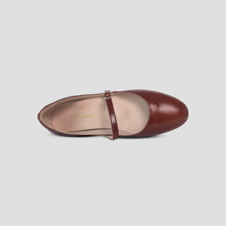 Charlie Stone Shoes Bronte Oak brown mary jane flats old money classic vintage inspired style ladies shoes biomechanical insole for foot health heel pain