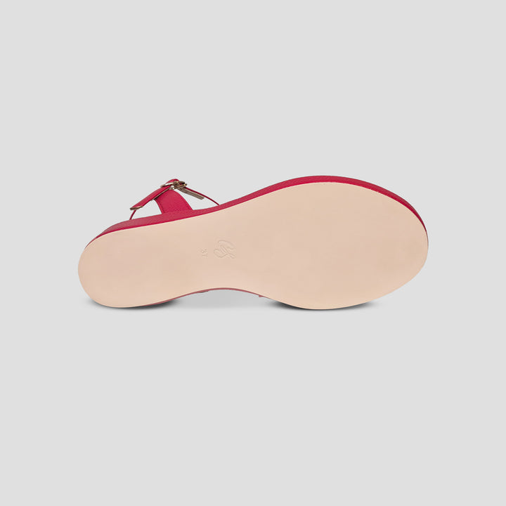 Charlie Stone Shoes 1950's vintage women's wedge open toe sandal vegan-friendly faux leather palermo red inspired by summer in italy