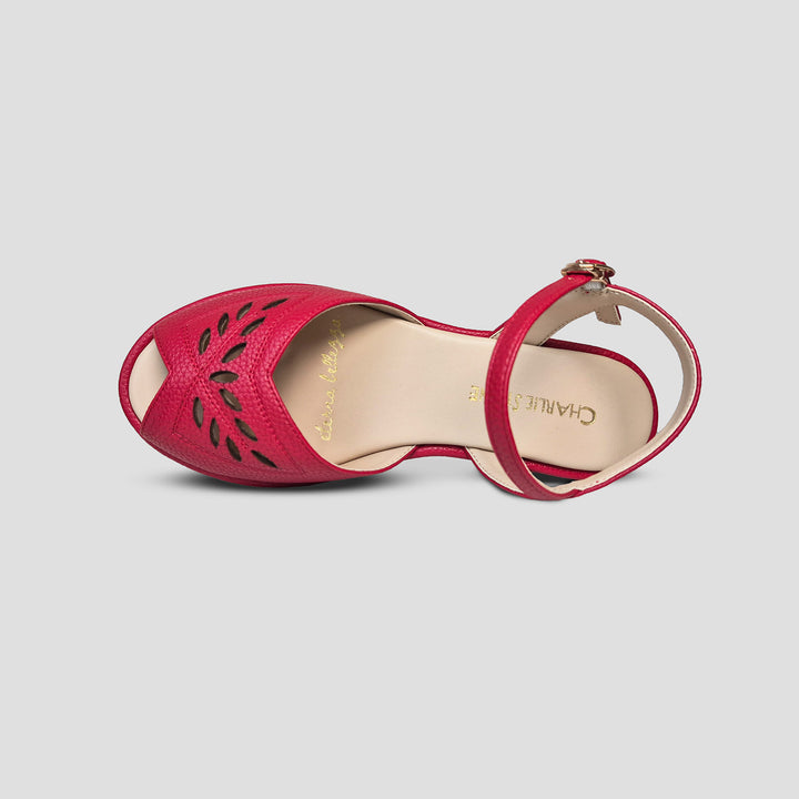 Charlie Stone Shoes 1950's vintage women's wedge open toe sandal vegan-friendly faux leather palermo red inspired by summer in italy