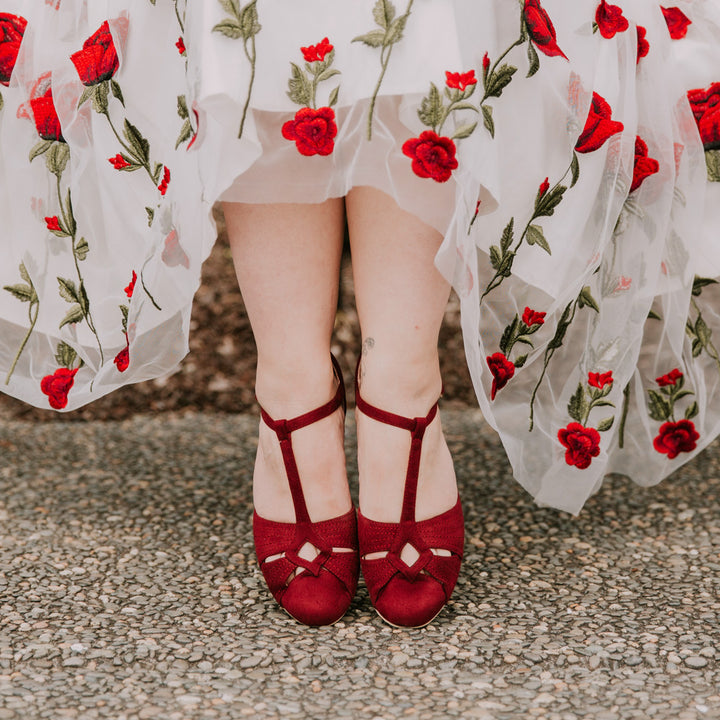 Charlie Stone Vintage Inspired Flats Retro 1940’s 1950’s Style Ladies Shoes wine red suede vegan