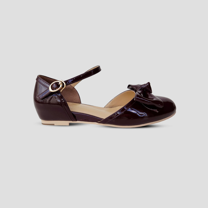 1950's Vintage French Parisian inspired flats in burgundy wine red patent leather with large patent bow retro flats with hidden wedge designed by Alba in Paris old money shoes women