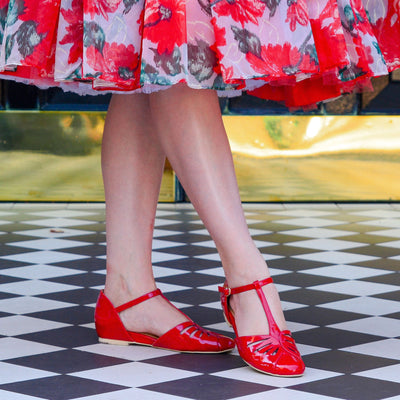 Charlie Stone Shoes vegan friendly patent women's vintage flats retro women's shoes red