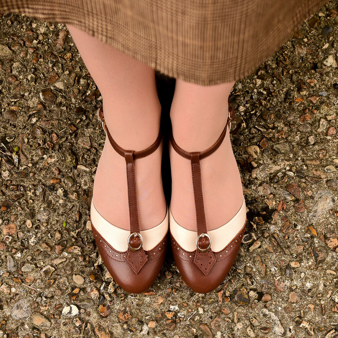 Charlie Stone Vintage Inspired Flats Retro 1920's 1930's 1940’s 1950’s Style Ladies Shoes wingtip espresso