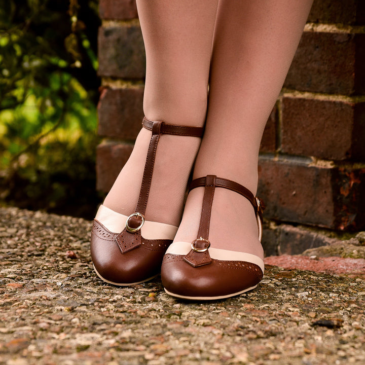 Charlie Stone Vintage Inspired Flats Retro 1920's 1930's 1940’s 1950’s Style Ladies Shoes wingtip espresso