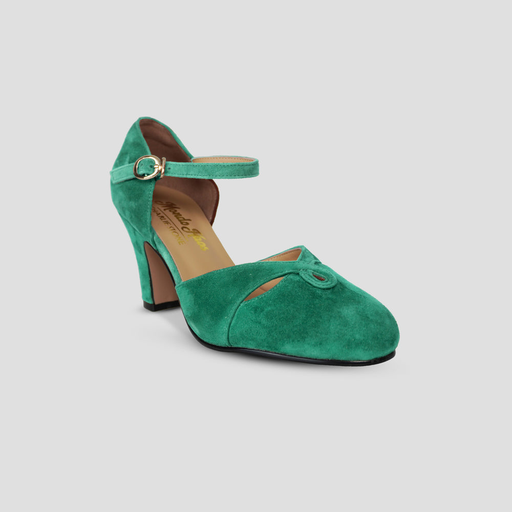 Charlie Stone Shoes Mondo Kaos Denmark ladies vintage heels jade green suede
