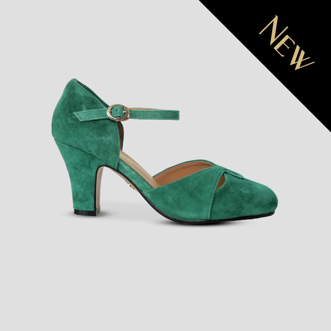Charlie Stone Shoes Mondo Kaos Denmark ladies vintage heels jade green suede