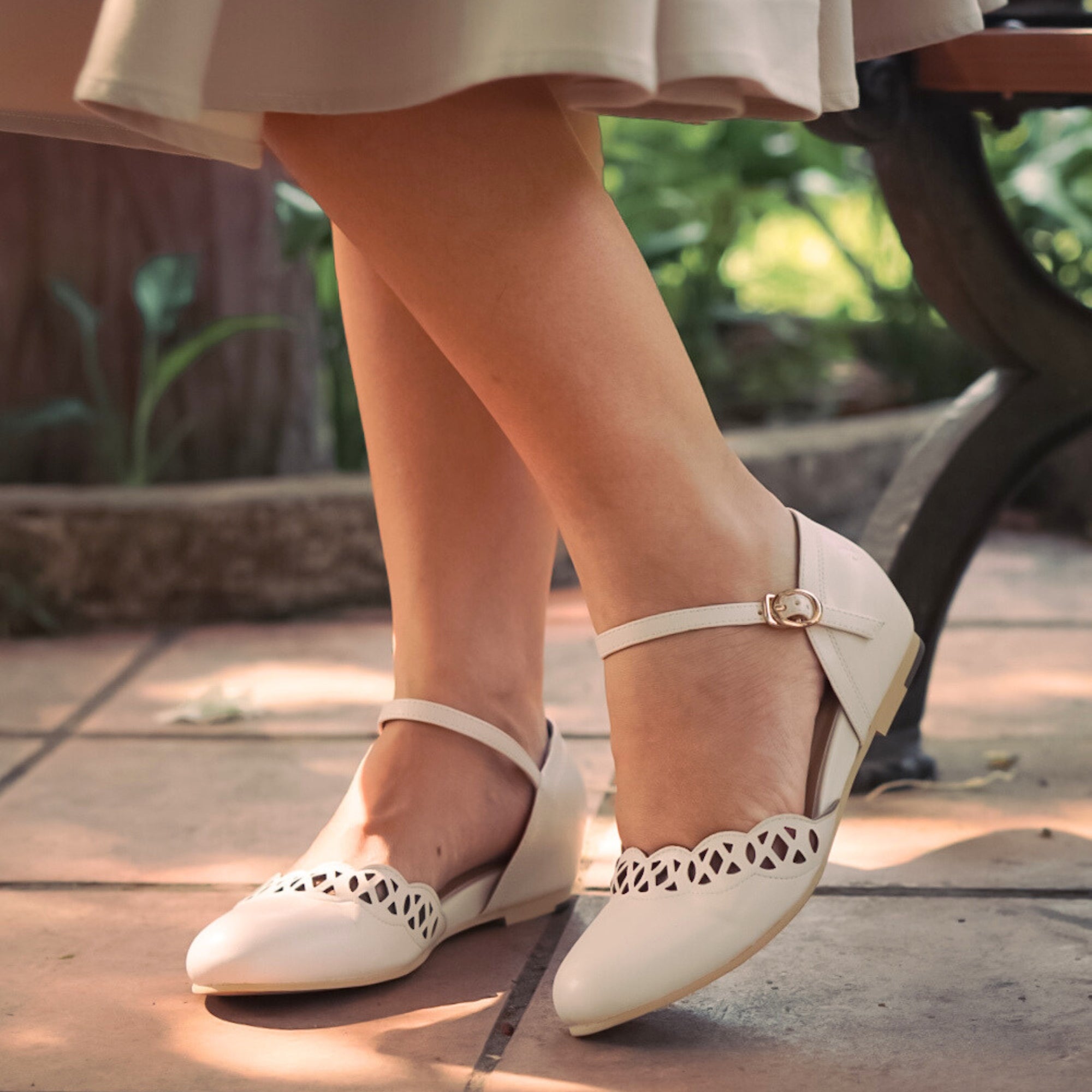 Siena Chiffon White vegan friendly 1940 1950 s vintage flats Charlie Stone