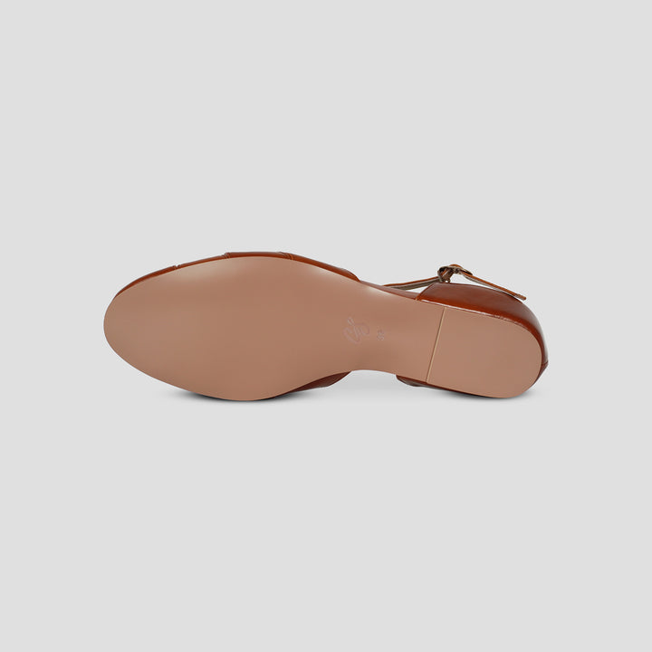 Charlie Stone Shoes women's vintage flats tan brown shined oiled leather dress shoes with hidden wedge to alleviate heel pain Montpellier Oak