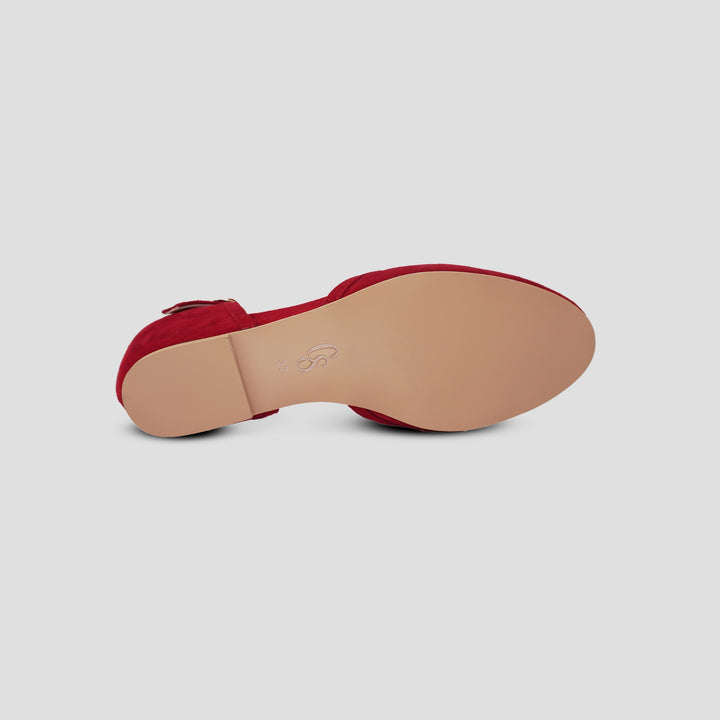 Charlie Stone Shoes vintage inspired 1920-50's dark academia aesthetic women's flats Serpente Scarlet Red with hidden wedge suede leather