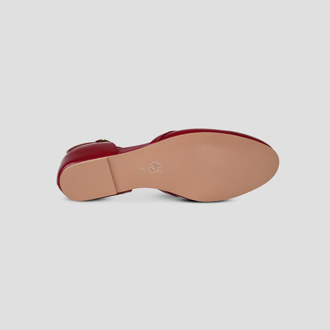 Charlie Stone Shoes women's flat shoes Valentina Red Crimson premium shined oiled leather ladies dress shoes with hidden wedge to help alleviate heel pain T bar mary jane