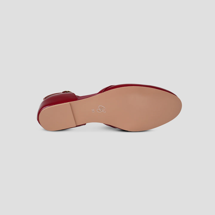 Charlie Stone Shoes women's flat shoes Valentina Red Crimson premium shined oiled leather ladies dress shoes with hidden wedge to help alleviate heel pain T bar mary jane