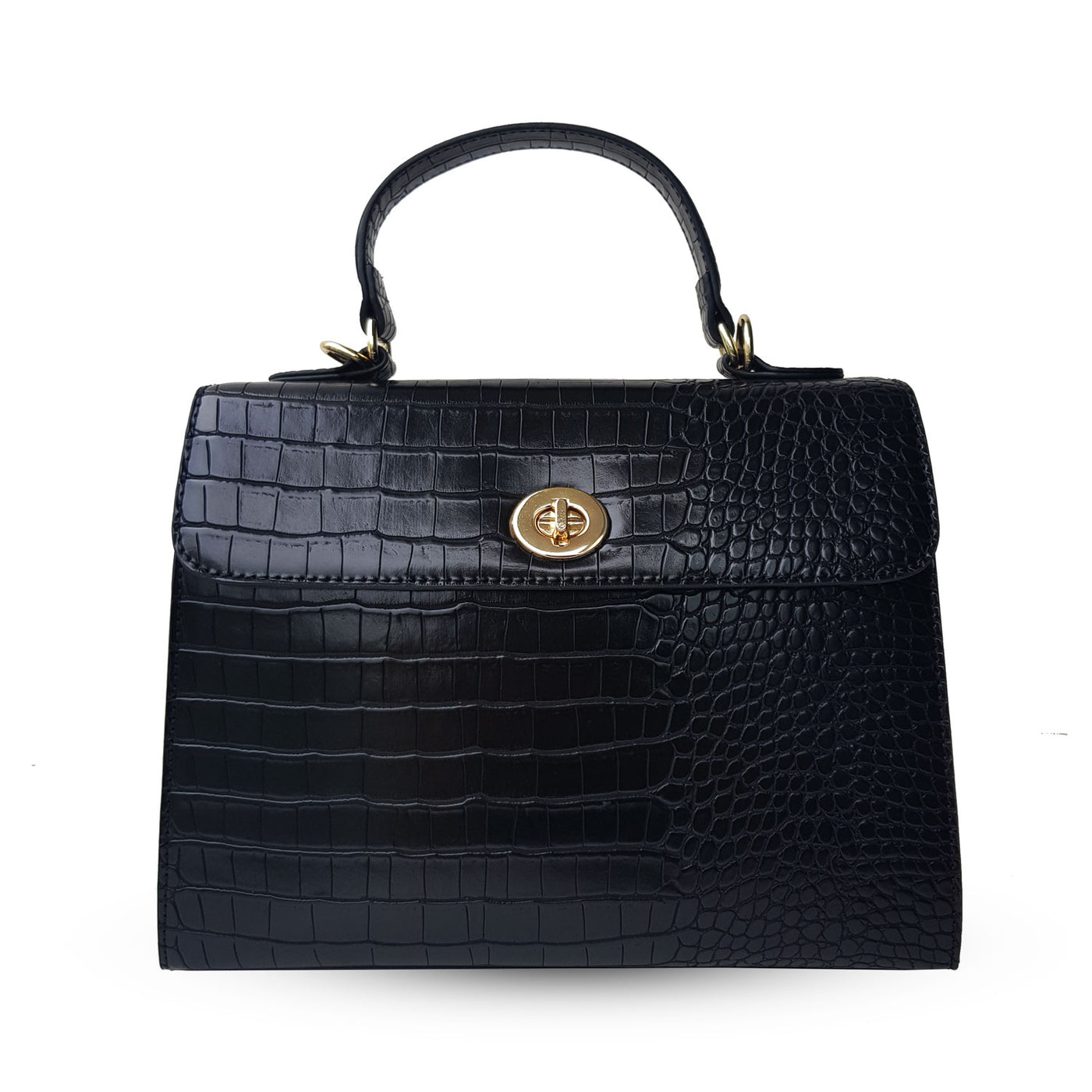 Charlie Stone Vintage Inspired Handbag Retro 1940’s 1950’s Style Noir black Croc Vegan leather