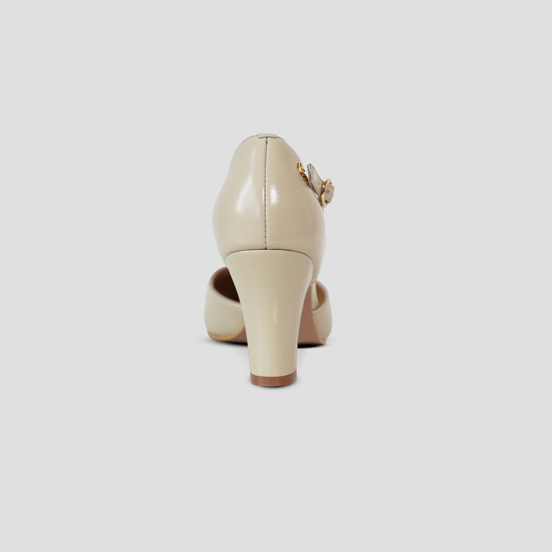 Charlie Stone Shoes women's vintage inspired classic italian style T bar heel stiletto bone cream neutral leather ladies shoes