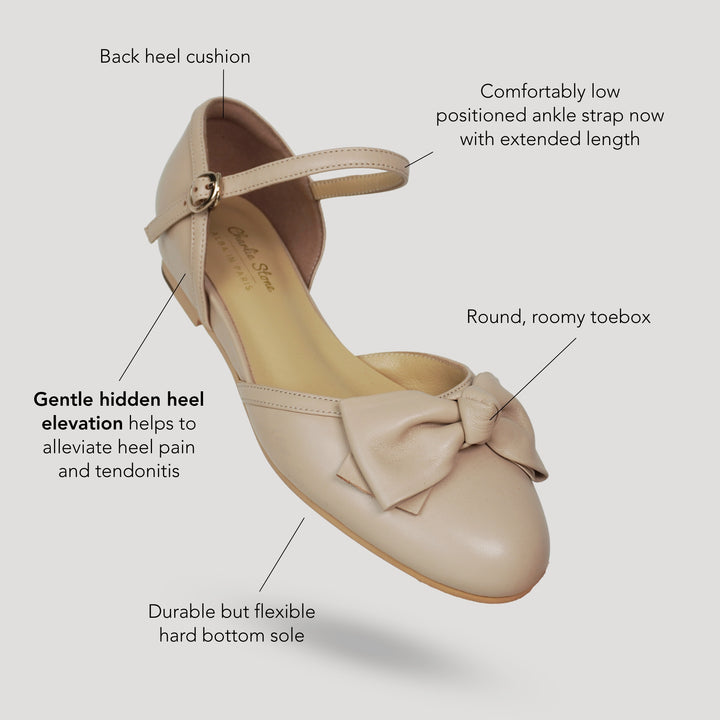 Charlie Stone Shoes vintage flats designed by Alba in Paris with oversized bow nude leather 