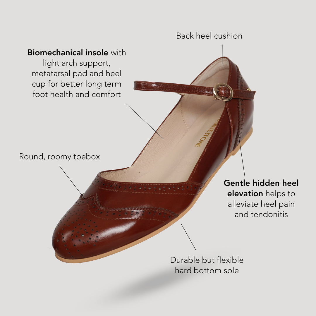 Charlie Stone Shoes vintage flats oxford wingtip academia style dark noisette brown oiled leather 
