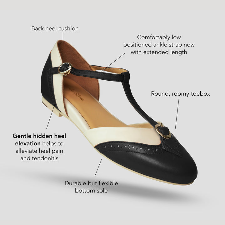 Charlie Stone Vintage Inspired Flats Retro 1920's 1930's 1940’s 1950’s Style Ladies Shoes wingtip oxford brogue black white old money shoes women