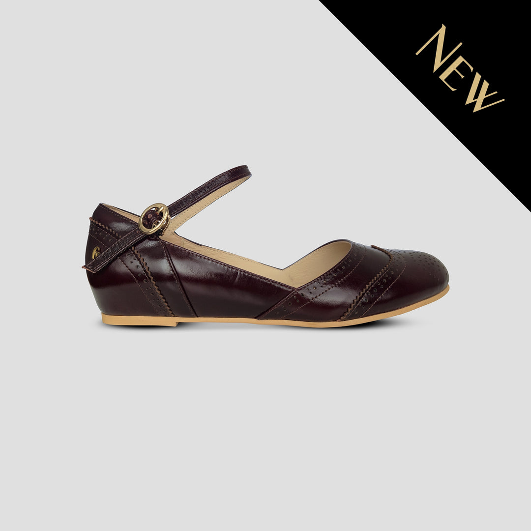Charlie Stone Shoes vintage flats oxford wingtip mary jane style Dorian dark cocoa oiled leather