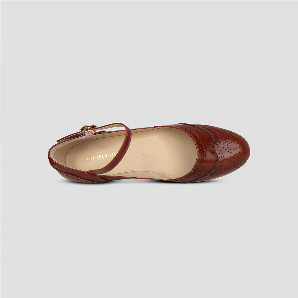 Charlie Stone Shoes vintage flats oxford wingtip academia style dark noisette brown oiled leather 
