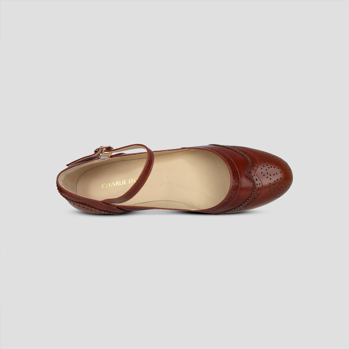 Charlie Stone Shoes vintage flats oxford wingtip academia style dark noisette brown oiled leather 