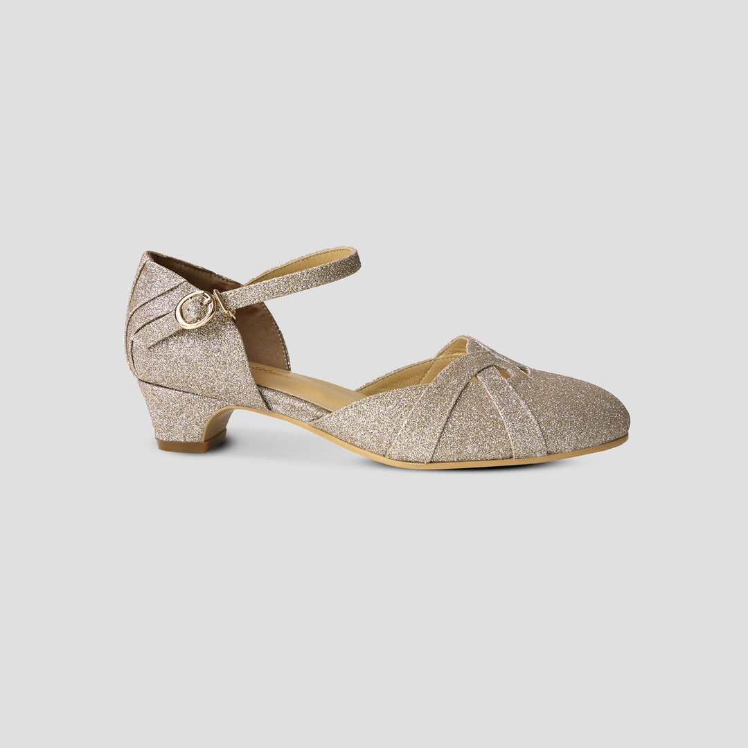 Charlie Stone Shoes gold glitter art deco 1920's vintage inspired heels Great Gatsby party cosplay style Petit Manhattan