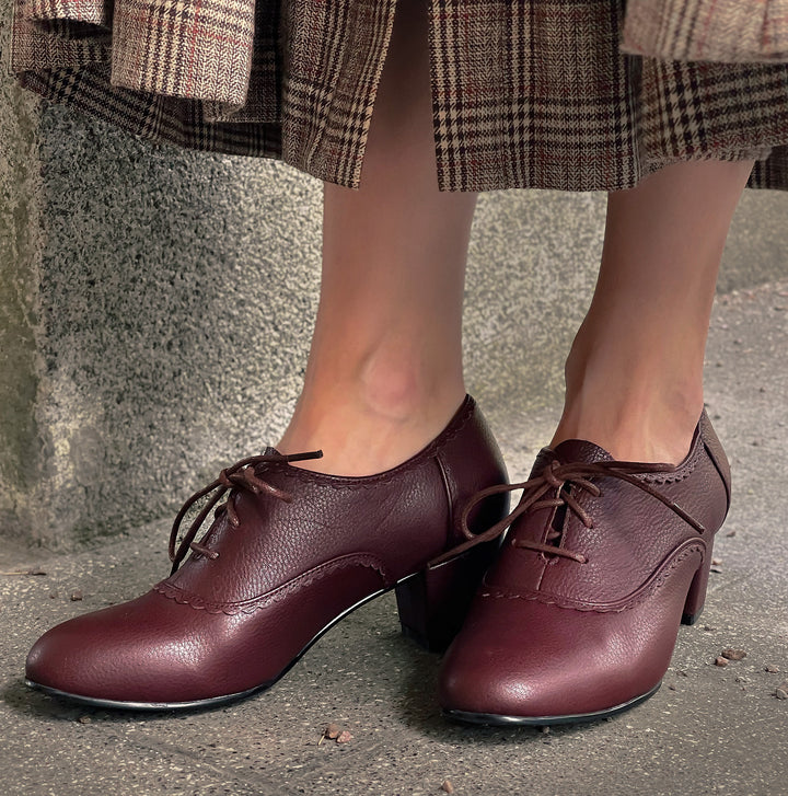 Charlie Stone Shoes vintage ankle booties 1920-40's retro style boots autumn winter dark cocoa leather Lise 