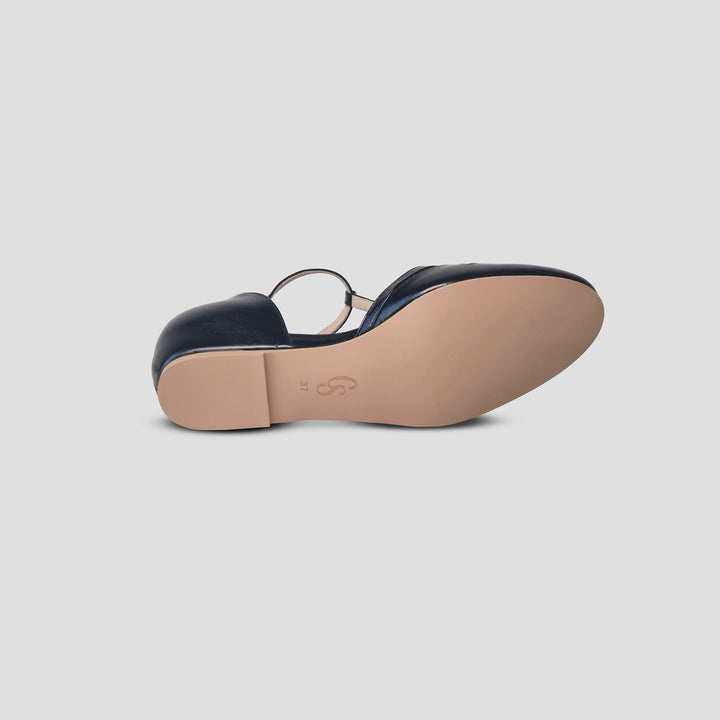 Charlie Stone Shoes Valentina black flats classic vintage style ladies shoes in leather with mary jane ankle strap and T bar old money aesthetic
