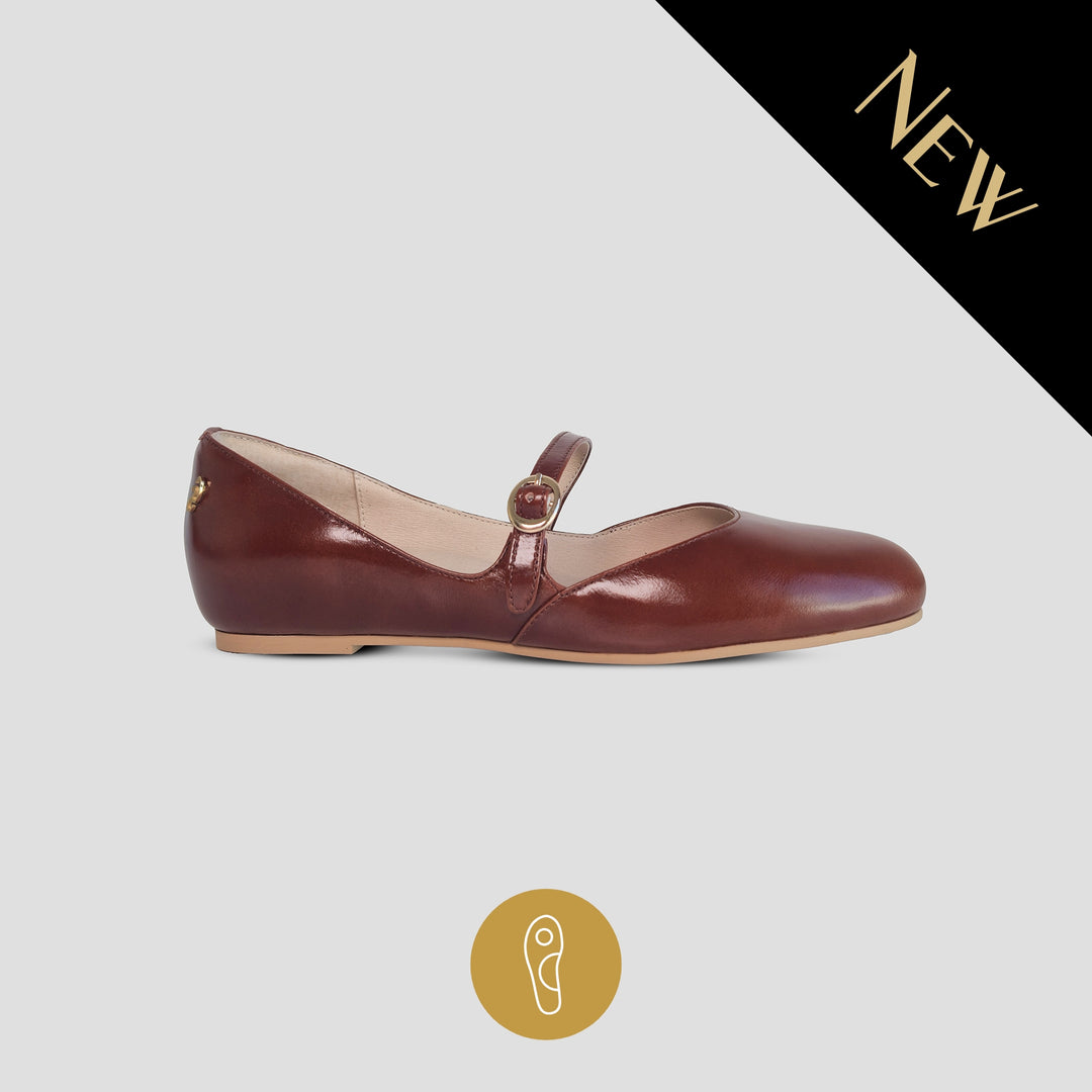Charlie Stone Shoes Bronte Oak brown mary jane flats old money classic vintage inspired style ladies shoes biomechanical insole for foot health heel pain