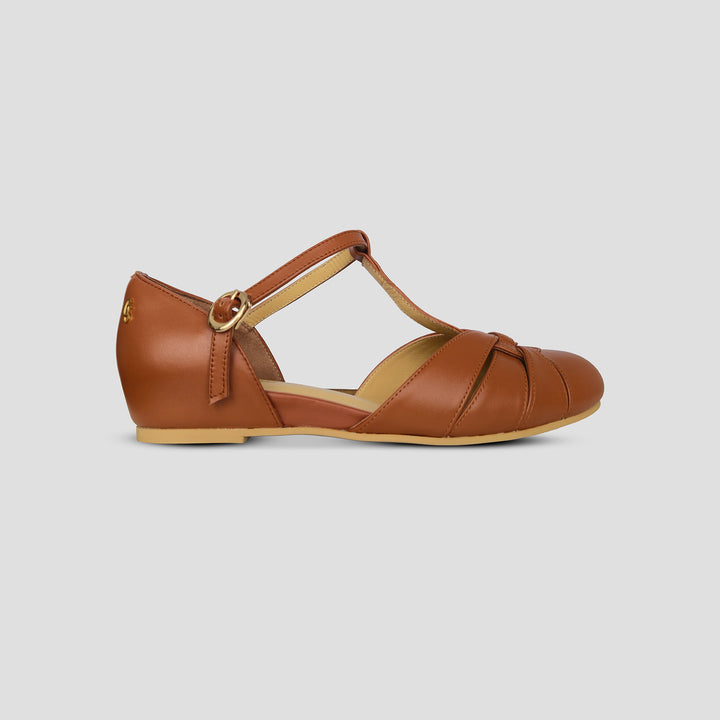 Charlie Stone Shoes Montpellier Noisette Brown leather women's flats mary jane T bar ankle strap vintage inspired retro style old money aesthetic light academia 