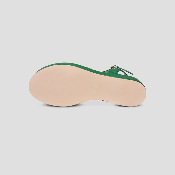 Charlie Stone Shoes 1950's vintage women's wedge open toe sandal vegan-friendly faux leather palermo green inspired by summer in italy