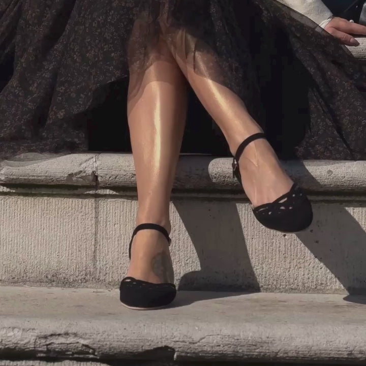Charlie Stone Shoes dark academia shoes vintage flats with wedge for heel pain and tendonitis black suede 