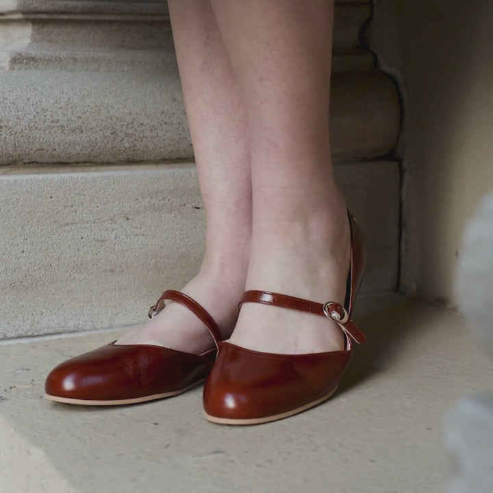 Charlie Stone Shoes Bronte Oak brown mary jane flats old money classic vintage inspired style ladies shoes