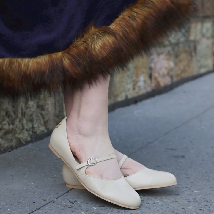 Charlie Stone Shoes Bronte bone leather vintage style flats old money classic mary jane style in cream neutral off white