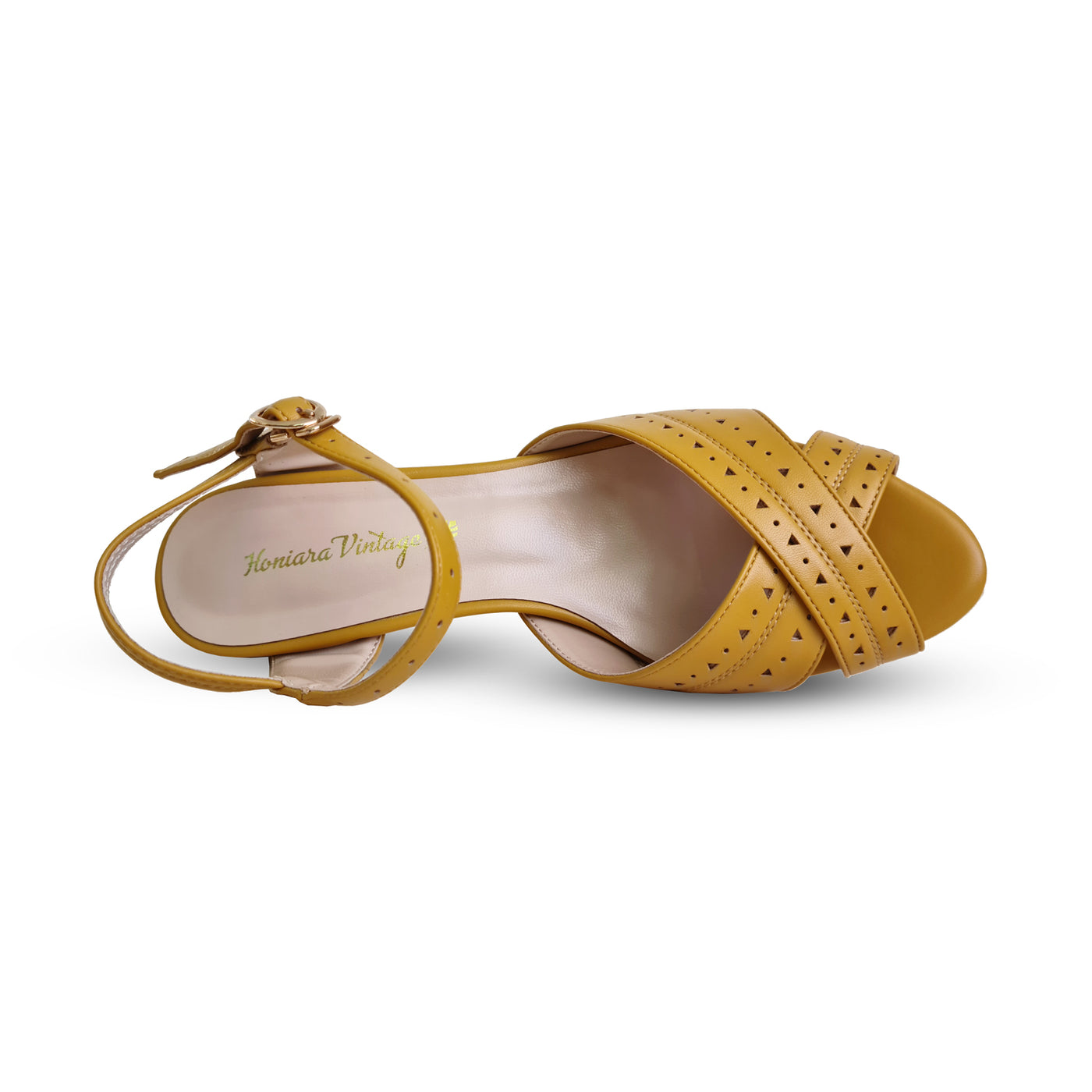 Charlie Stone Honiara Vintage Vintage heels retro tiki pumps 1950s 1940s style open toe mustard yellow ladies pinup rockabilly shoes