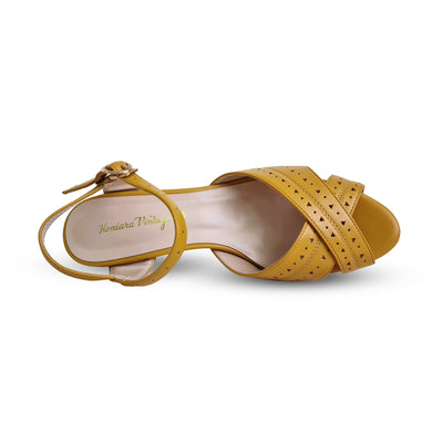 Charlie Stone Honiara Vintage Vintage heels retro tiki pumps 1950s 1940s style open toe mustard yellow ladies pinup rockabilly shoes